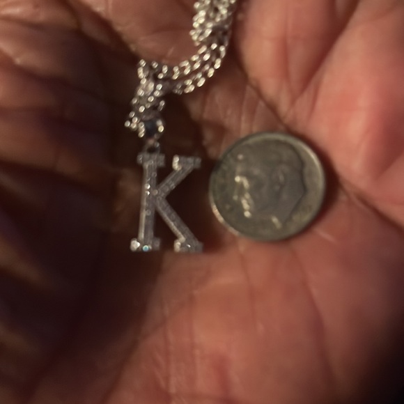 Sterling Silver 925 Letter “K”’CZ Pendant Necklace - Picture 5 of 6